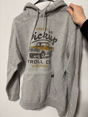 Gray Graphic Pickup Truck Hoodie with Gold Accents
